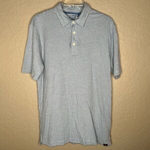 Faherty Men’s Pale Blue & White Mini-Stripe Polo Sz M Beach Summer Vacation